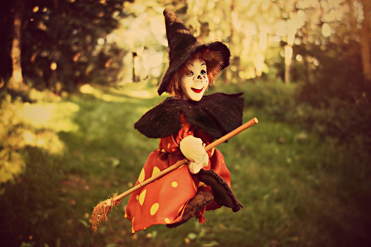 witch, nature, broom, witch hat, doll, toy, toy witch, female witch, forest
