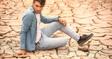 man, model, portrait, arid, erosion, dried land, denim, denim jacket, denim jeans, male, guy, male model, modeling, pose, posing, fashion, style, outfit