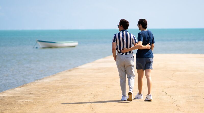 couple, coast, sea, ocean, love, men, nature, pair, lovers, together, relationship, romantic, valentine, seaside, vacation, leisure, summer, mood