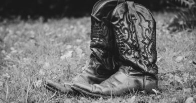cowboy boots, boots, leather boots, leather, shoes, old, retro, black-and-white, black and white photo