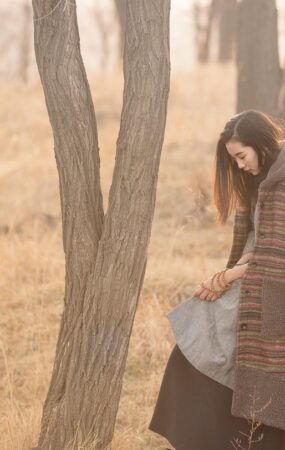 forest, woods, woman, grass, nature, girl, thinking, autumn, autumn outfit