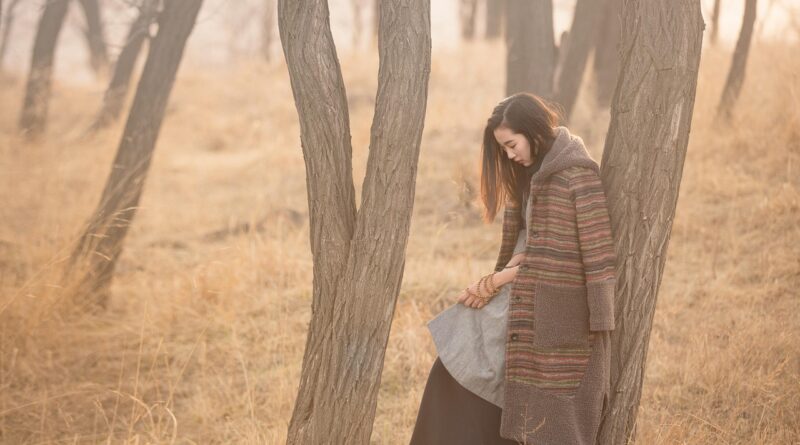 forest, woods, woman, grass, nature, girl, thinking, autumn, autumn outfit