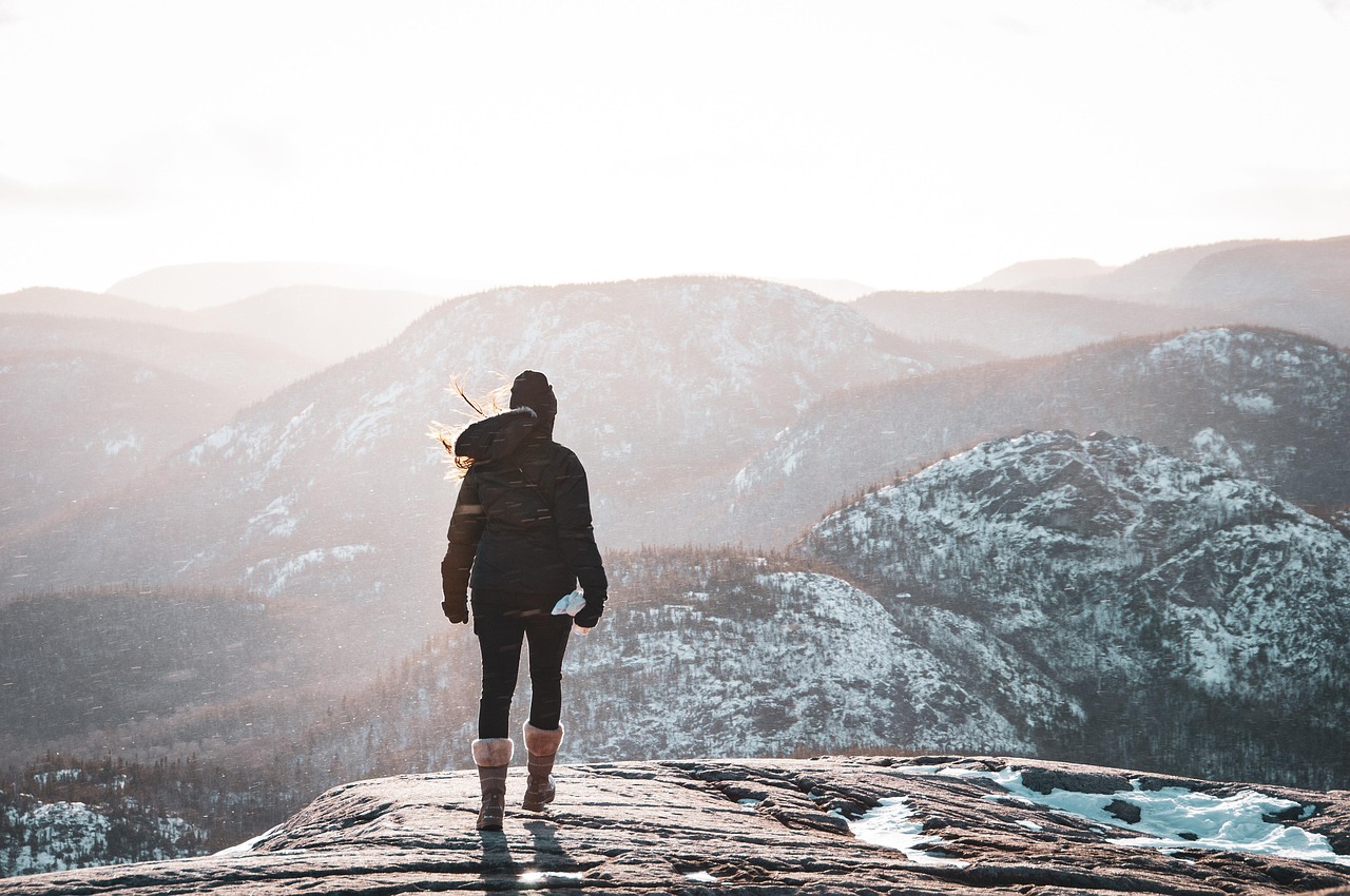 woman, nature, snow, mountains, mountaineer, mountaineering, female mountaineer, peak, summit, viewpoint, mountain view, female, season, canada, cold