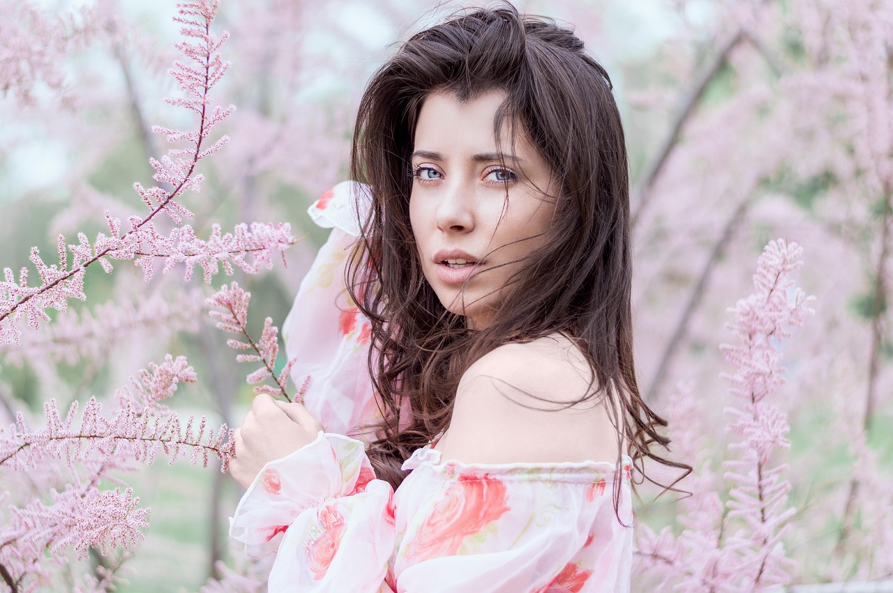 woman, brunette, model, portrait, nature, flower background, fashion, female, flora, flower wallpaper, flowers, outdoors, style, beautiful flowers, stylish woman, female model, young woman, modeling, pose, posing