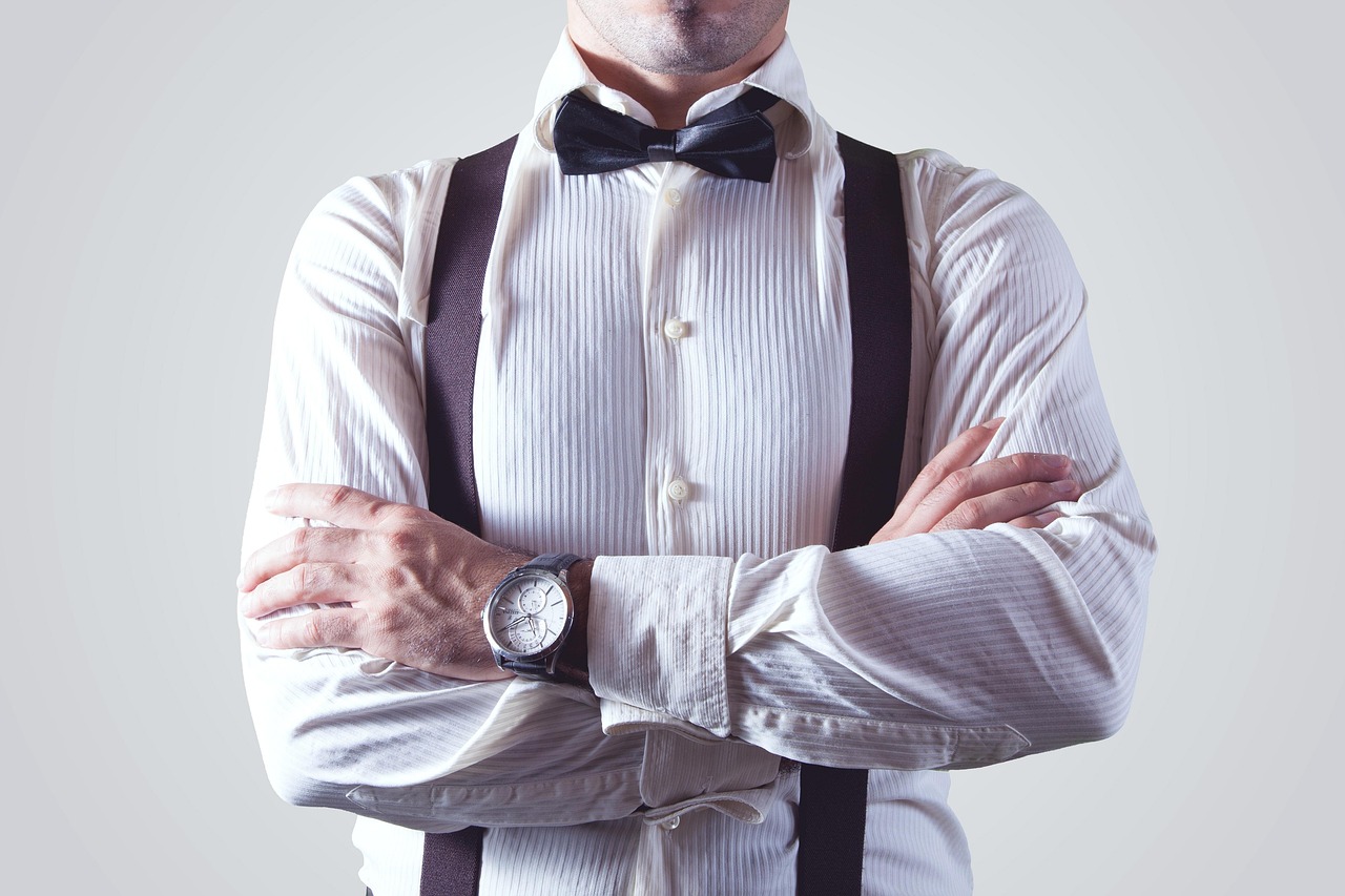 man, person, shirt, bow tie, suspender, appareal, braces, elegance, fashion, hands, watch, shirt, shirt, shirt, shirt, shirt