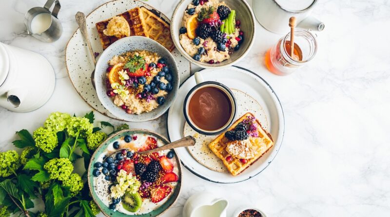 food, breakfast, table, healthy, green, milk, honey, waffles, fruits, berries, strawberries, blueberries, breakfast, breakfast, breakfast, breakfast, breakfast