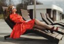 woman, polka-dot dress, retro, vintage, red dress, classic, cocktail dress, pose, model, vintage fashion, retro style, embankment, river, moscow river, portrait, glasses, sunbed, deck chair, sunbathe