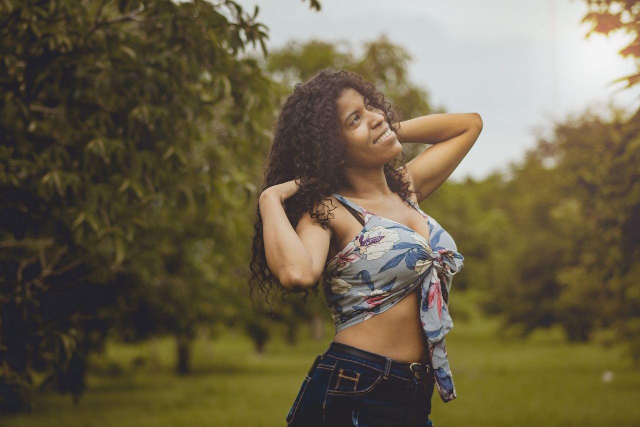 woman, model, body, fitness, girl, makeup, female, creative, hair, curly, casual, outfit, pose