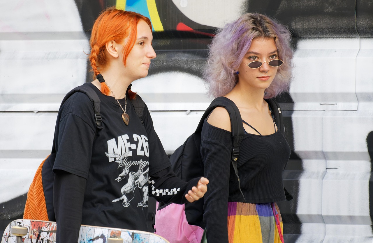 women, casualwear, street fashion, friends, walking in the city, urban